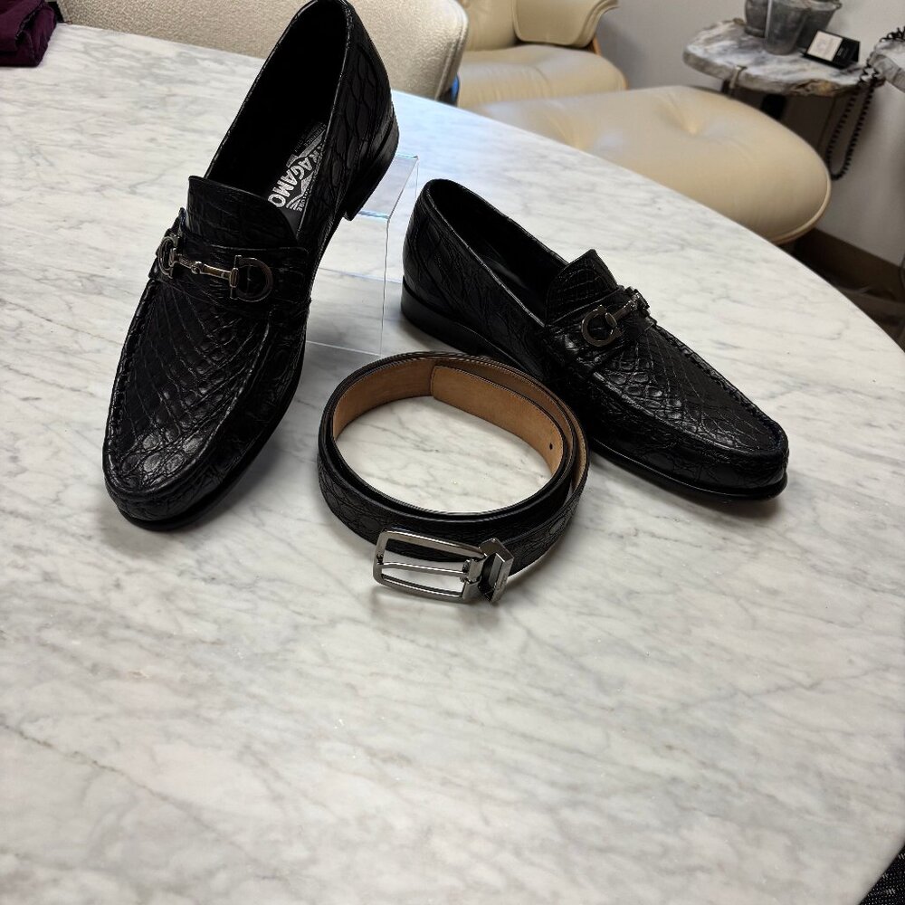 Men's Salvatore Ferragamo Crocodile Loafer & Matching Belt, Black